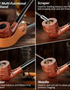 PU Leather Smoking Pipe Set, 4 in 1 Pipe Stand, Screens,Pipe Cleaners,Pipe Bit and Small Box,Wood Pipe Accessories