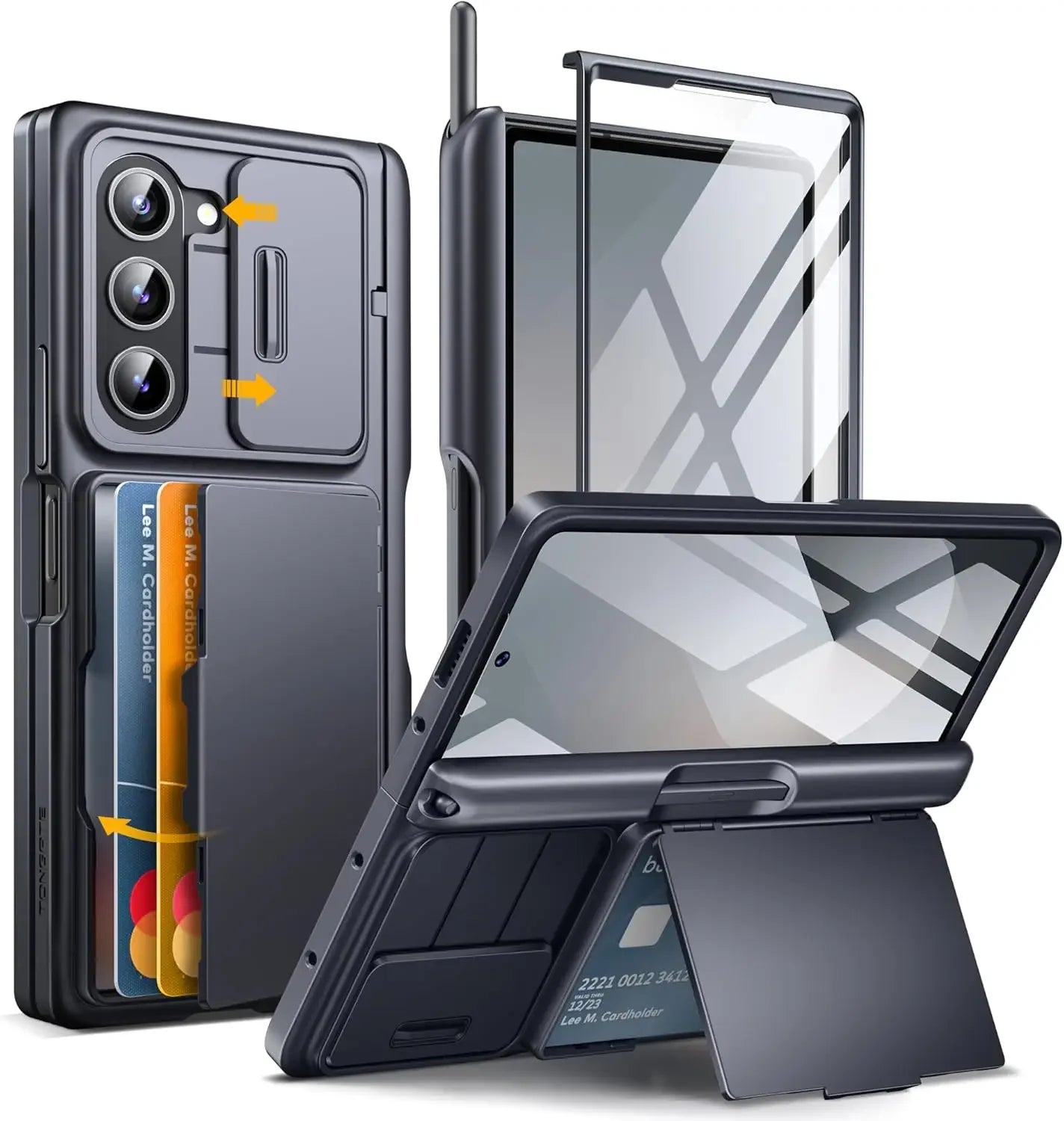 For Samsung Galaxy Z Fold 6 Case with Card Holder and Bulit in S Pen Holder Rugged Hinge Protection Wallet Kickstand Phone Case