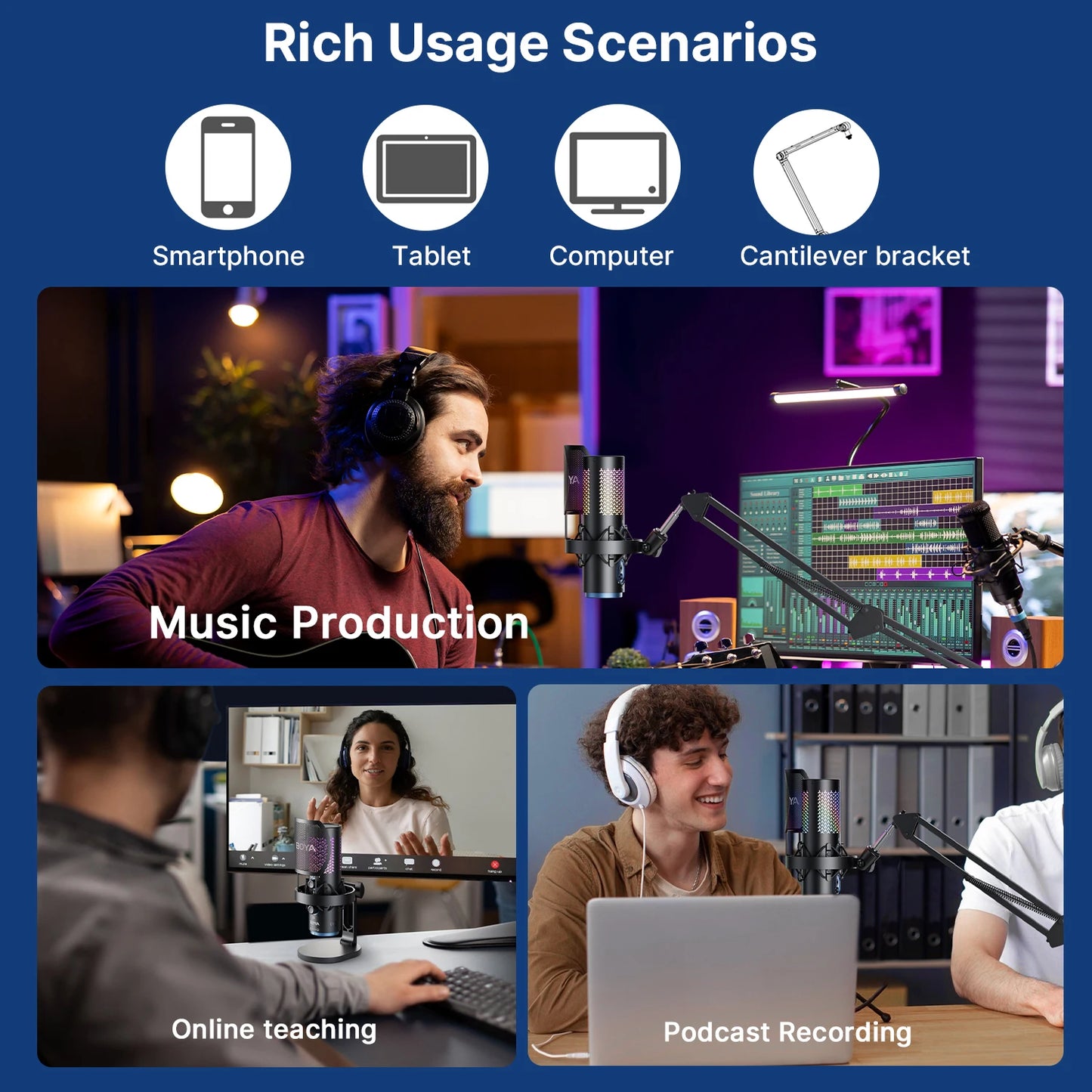 K5 USB Microphone for Gaming Live Streaming on PC Mac,Headphone Jack/Touch-Mute Button/RGB/AI Noise Reduction/Gain Control