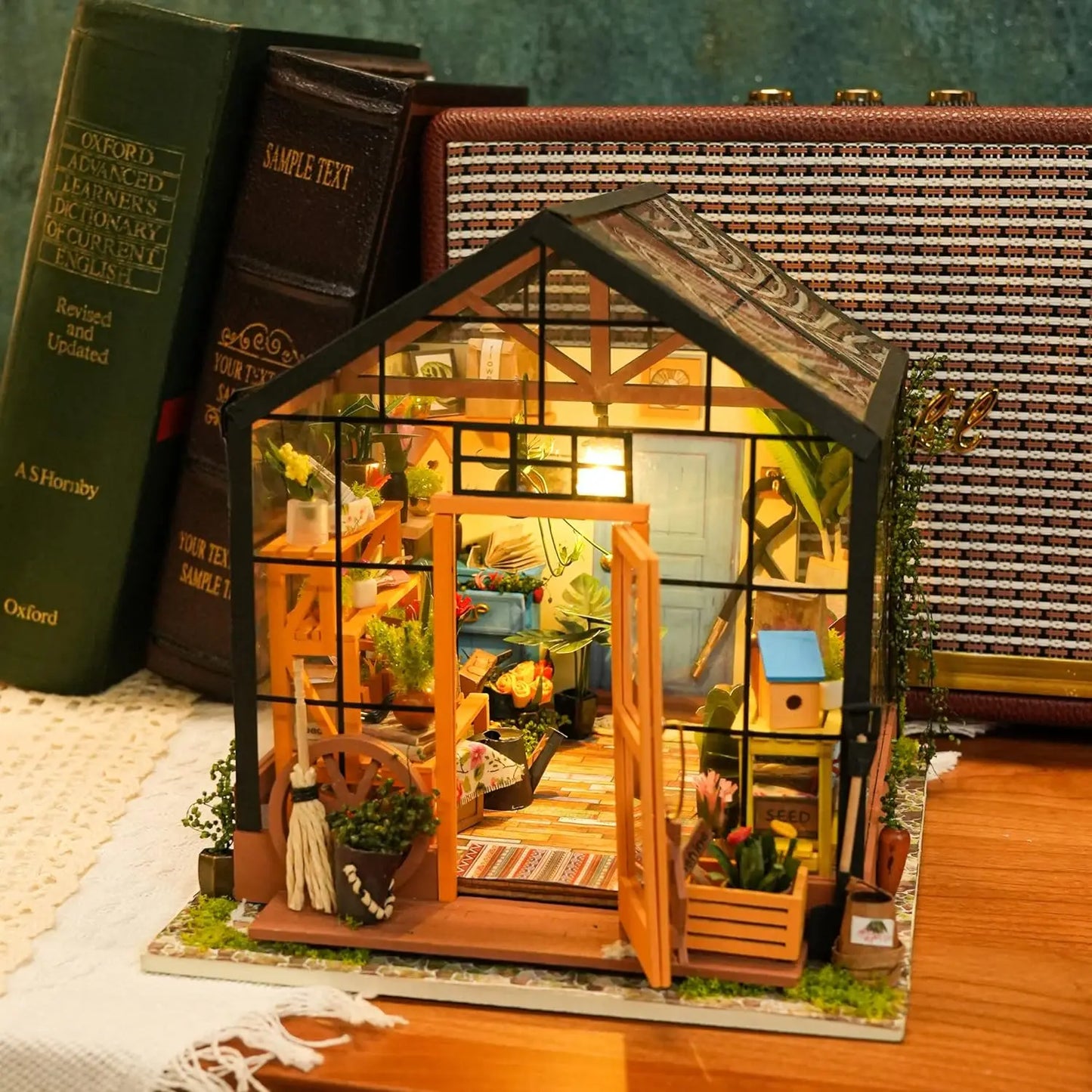 Mini Green House Cathy's Flower House DIY Dollhouse Wooden Miniature Furniture Kit with LED