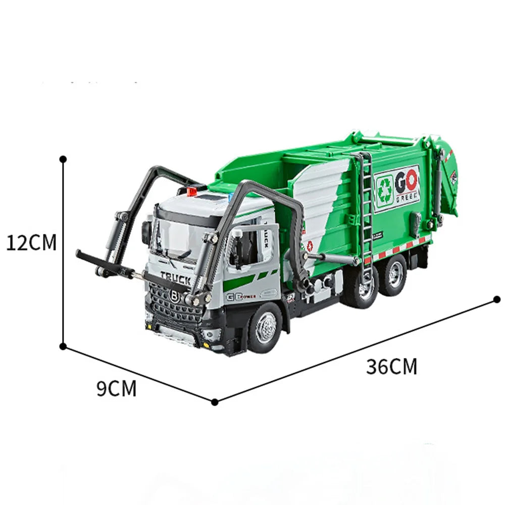 1:18 Electric Sanitation Garbage Truck Toy Cars Model Alloy Water Tanker Diecast Light Sound Vehicle 's Educational Toys
