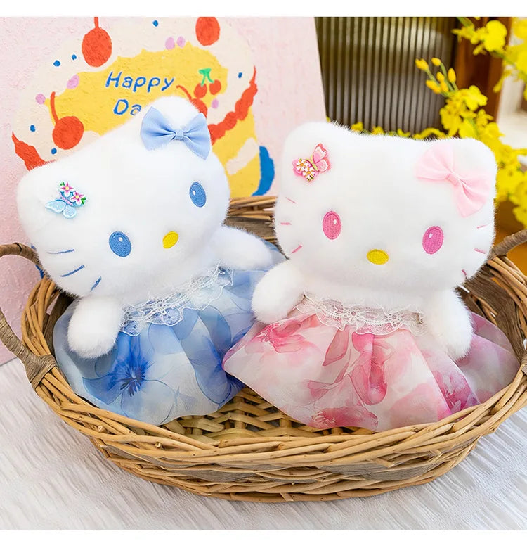 Cute Blue Pink Cat Character Plush Stuffed Doll Toy