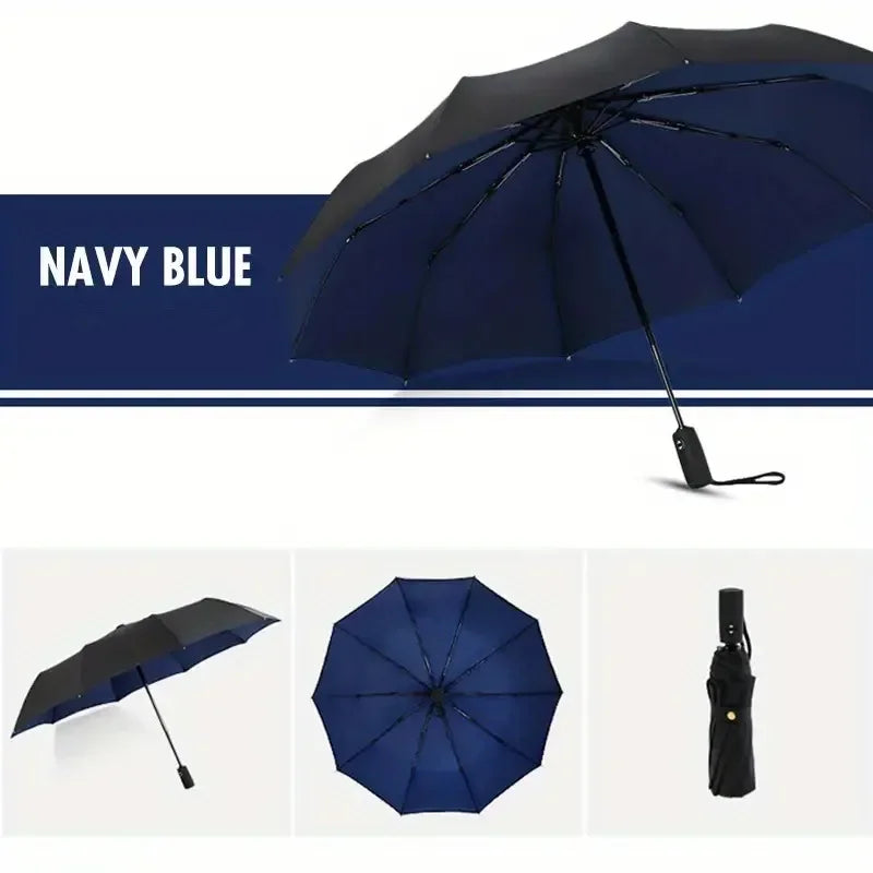 Automatic Folding Umbrella 10 Bone Windproof Sun Rain Protection Business Travel Umbrella