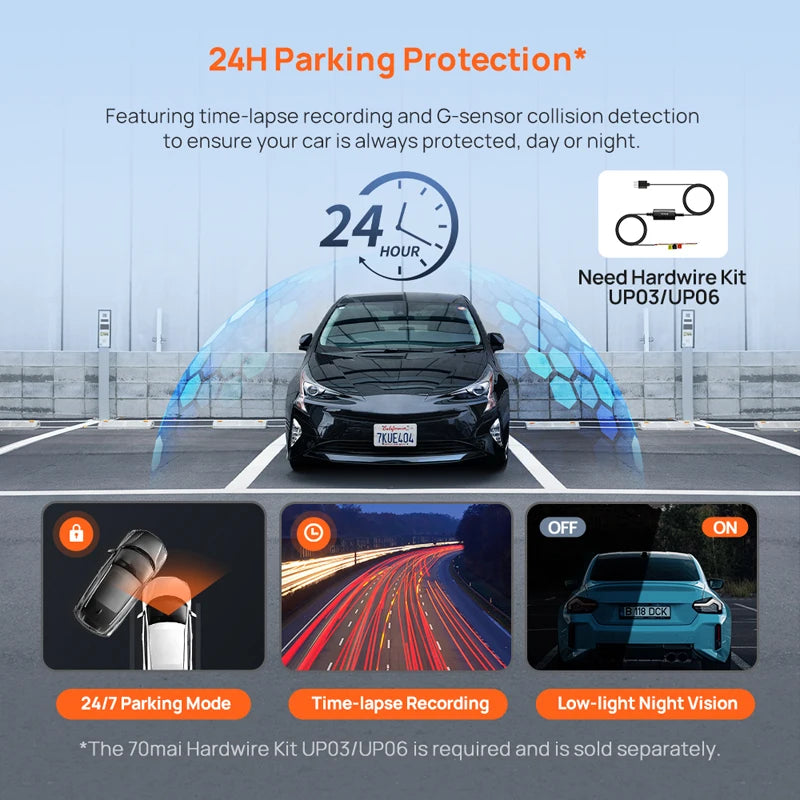 Dash Cam A410 2.5K 1440P Front + 1080P Rear Car DVR – HDR Night Vision, GPS, WiFi App, 24H Parking Monitor