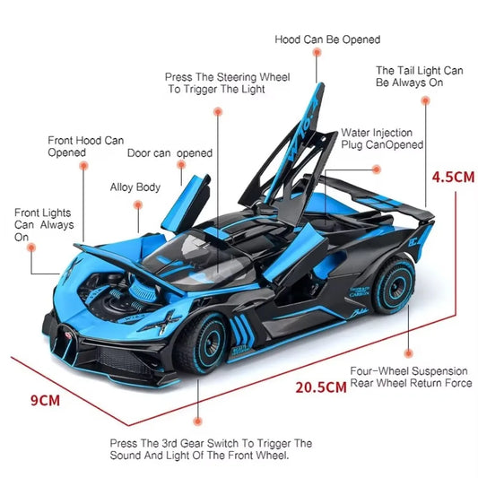 1:24 Bolide Revuelto Alloy Model Diecast Car Toys Doors Opened Sound Light Pull Back Miniature Vehice Boy Adult Birthday Present