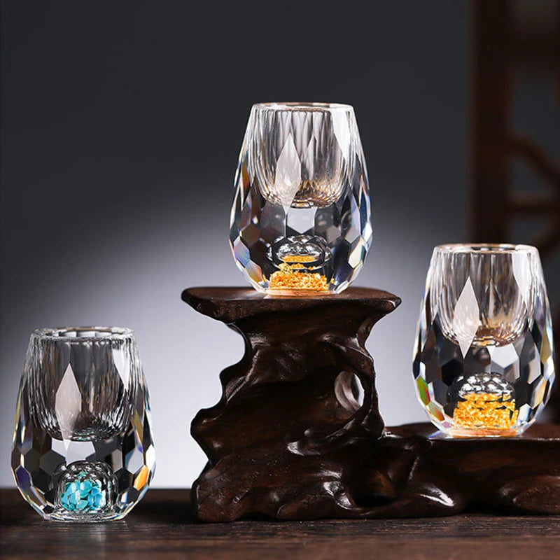 4/6pcs Diamond Crystal Liquor Glasses Set Vodka Shot Glass Wine Glasses Whiskey Glass Spirits Sake Soju Brandy Tea Cup 15ml