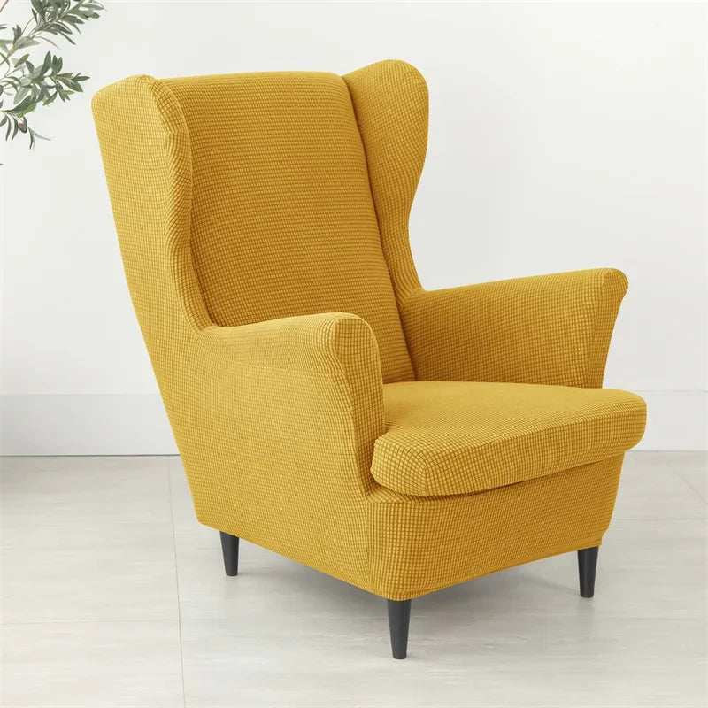 Polar Fleece Stretch Wing Chair Cover Elastic Single Wingback Chairs Covers with Seat Cushion Cover Relax Armchair Slipcovers