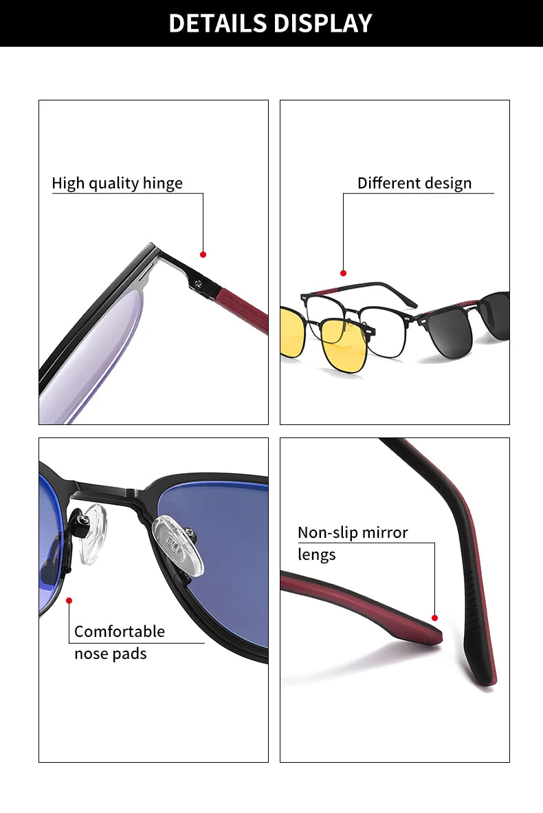 3 in 1 Magnetic Rectangle Polarized UV400 Business Sunglasses for Men Women Optical Eyewear Set
