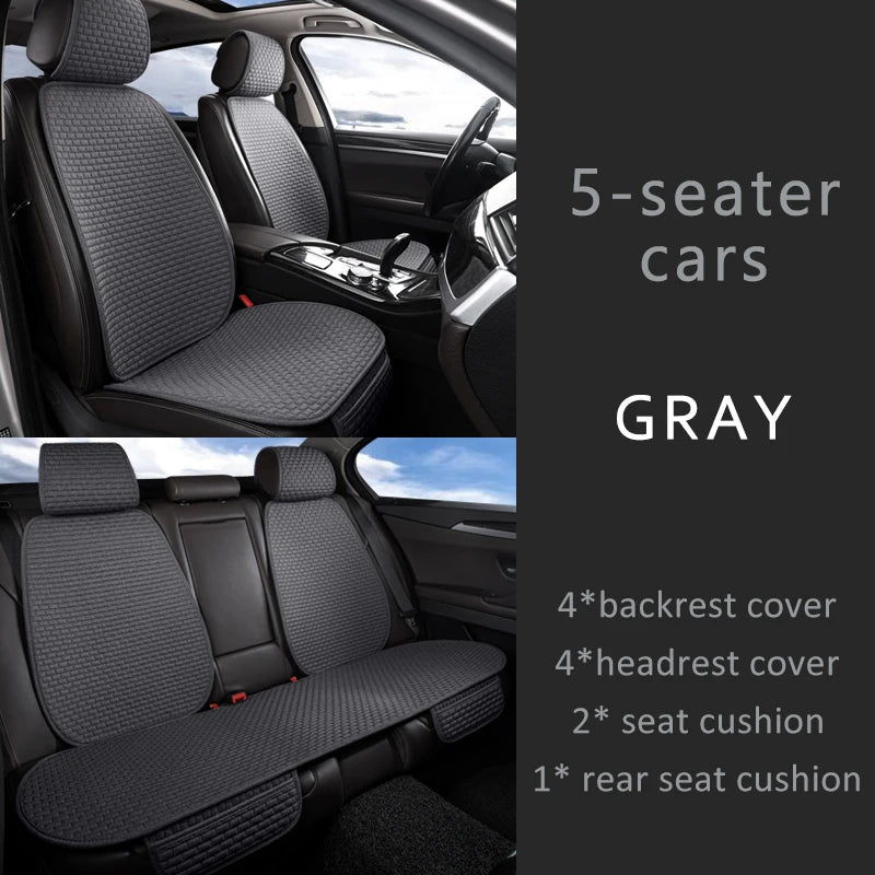 Karcle Car Seat Cover Full Set Front Rear Linen Car Cushion Breathable Universal Seat Pad Auto Protector Mat Interior Accessory