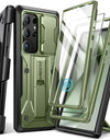 for Samsung Galaxy S24 S23 Ultra Case Bulit-in Screen Protector & Slide Camera Cover Phone Case with Kickstand Belt-Clip