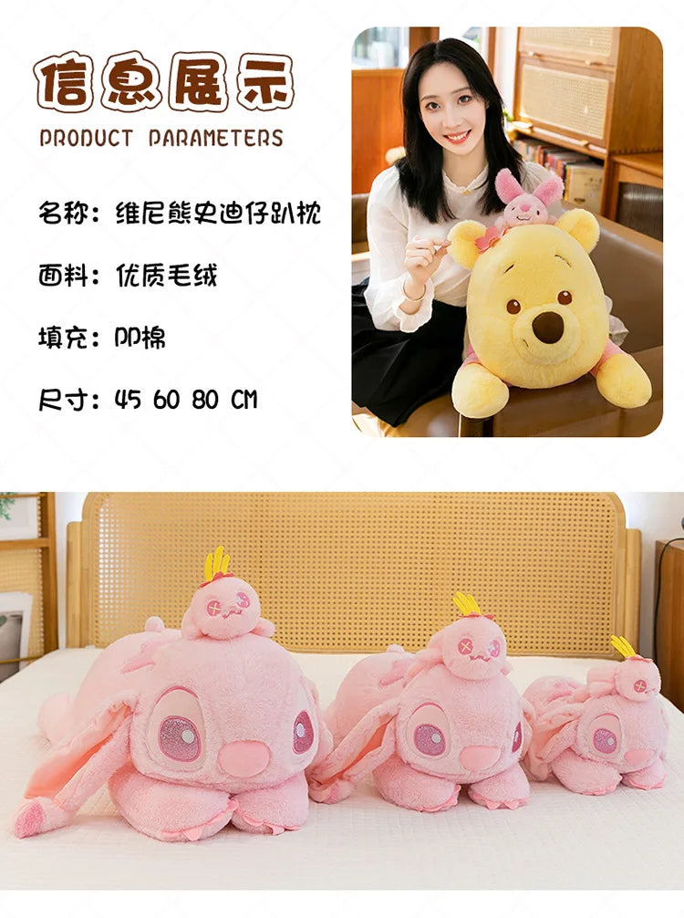 80cm New Cherry Blossom Series Kawaii Stitch Plush Toy Stuffed Doll Cute Winnie Dumbo Sitting Figure Kids Birthday Xmas Gift