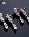 White Zircon Leaf Dangle Earrings for Women Shinny Water Drop Crystal Flower Pendant Earring