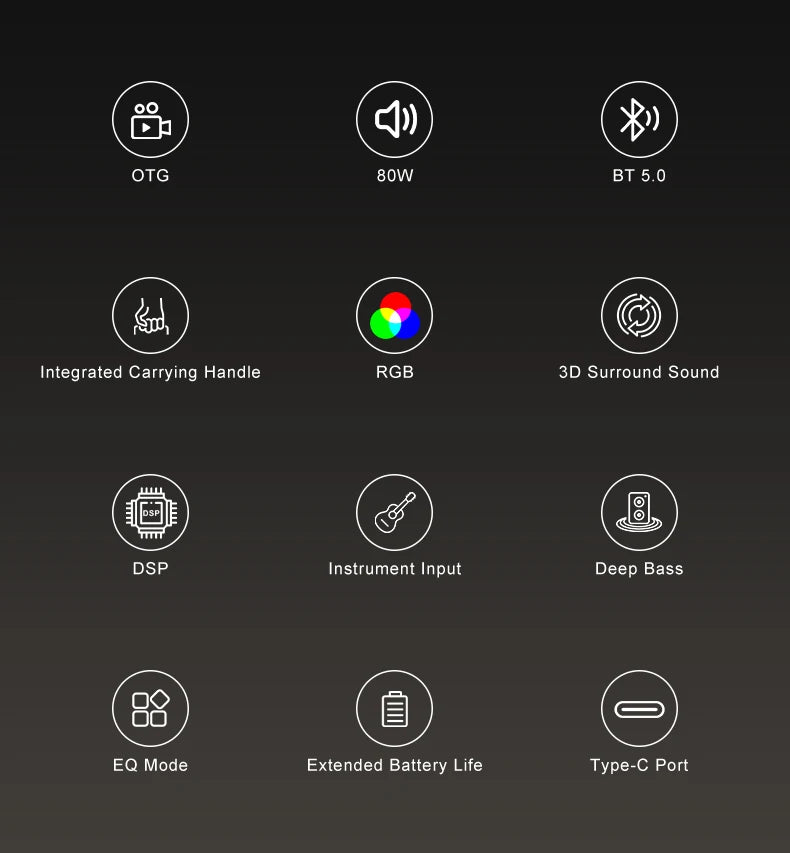 Bold Mini Portable Outdoor 80W High-Power Karaoke Speaker with 1 Microphone and Heavy Bass for Parties and Camping