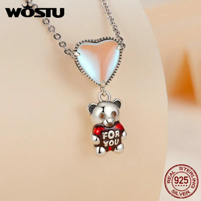 925 Sterling Silver Rainbow Crystal Lucky Clover Bead Heart Charm Bear Pendant