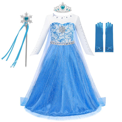 Elsa Dress for Girls Disney Elsa Costume Snow Queen Dress for Cosplay Birthday Christmas Party Children Kids Frozen Costume