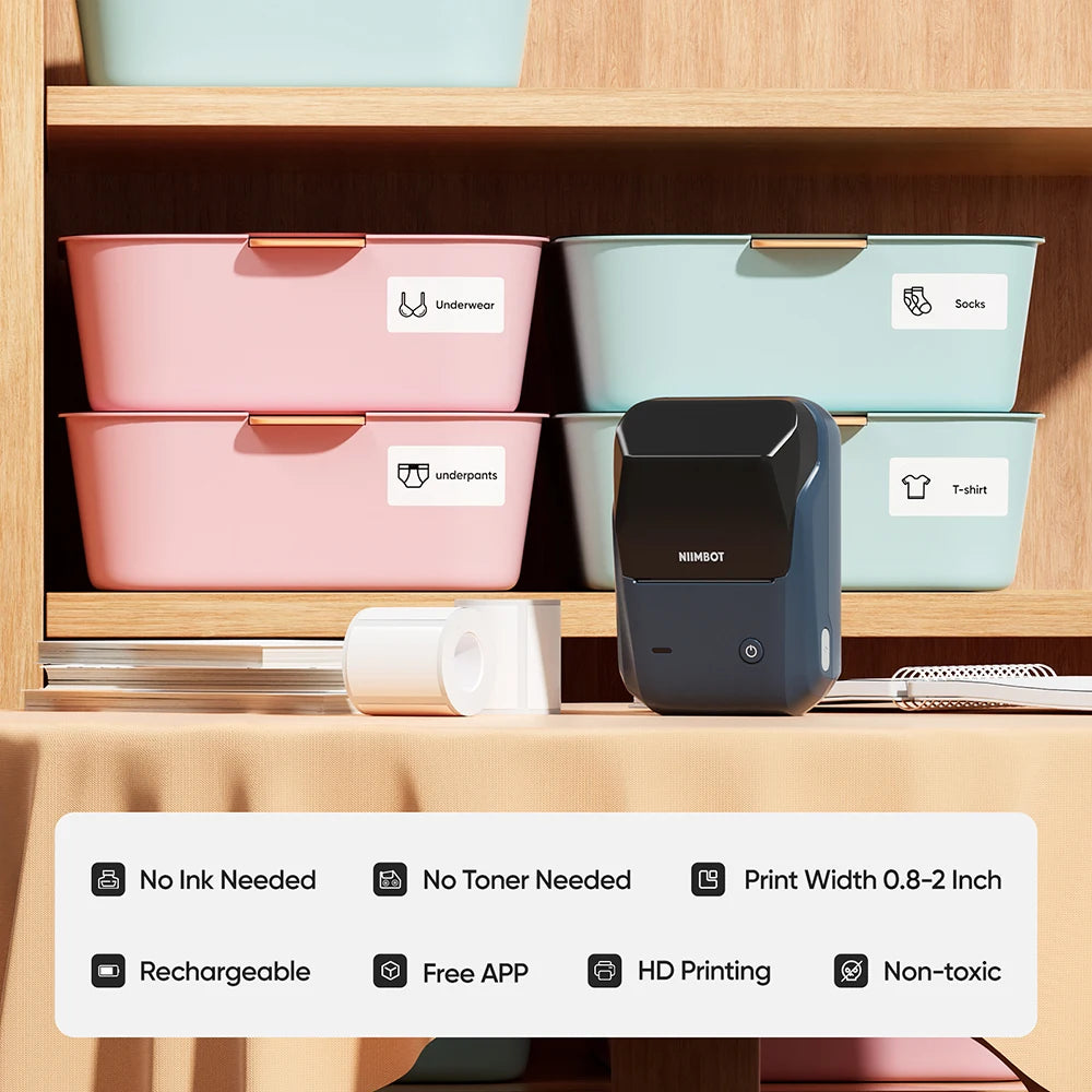 B1 Mini Thermal Label Printer, Bluetooth Wireless Sticker Maker 25–50mm, Portable Inkless Label Printer for Cable Management & Business