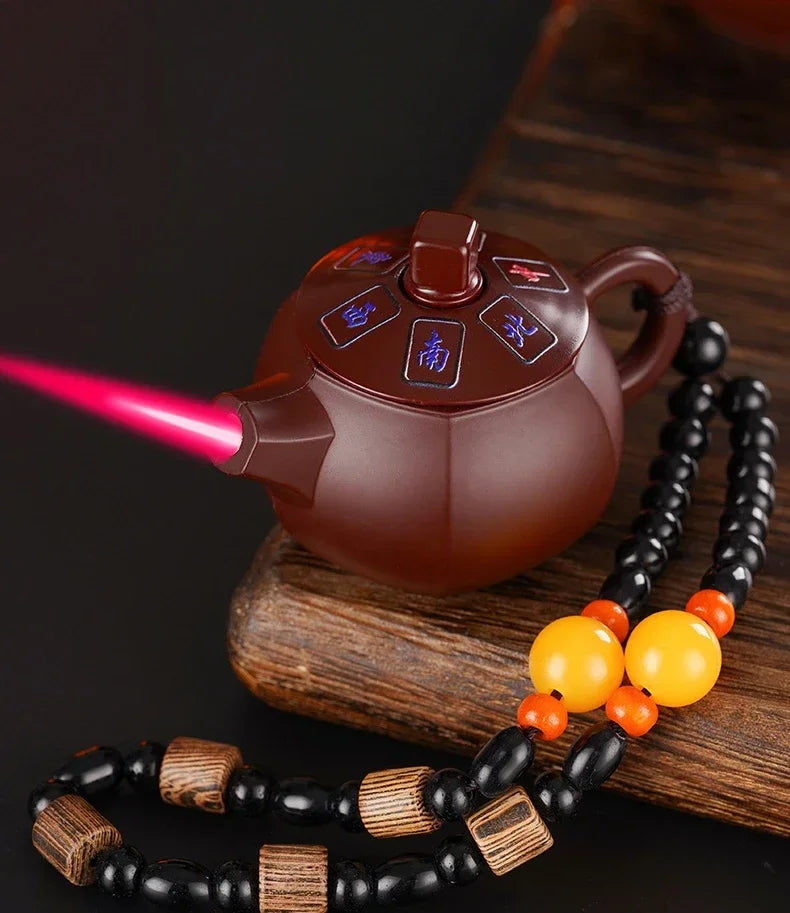 Creative Teapot Gas Lighter Adjustable Flames with Playing Inflation Windproof Red Flame Cigarette Accessories Unique Gift