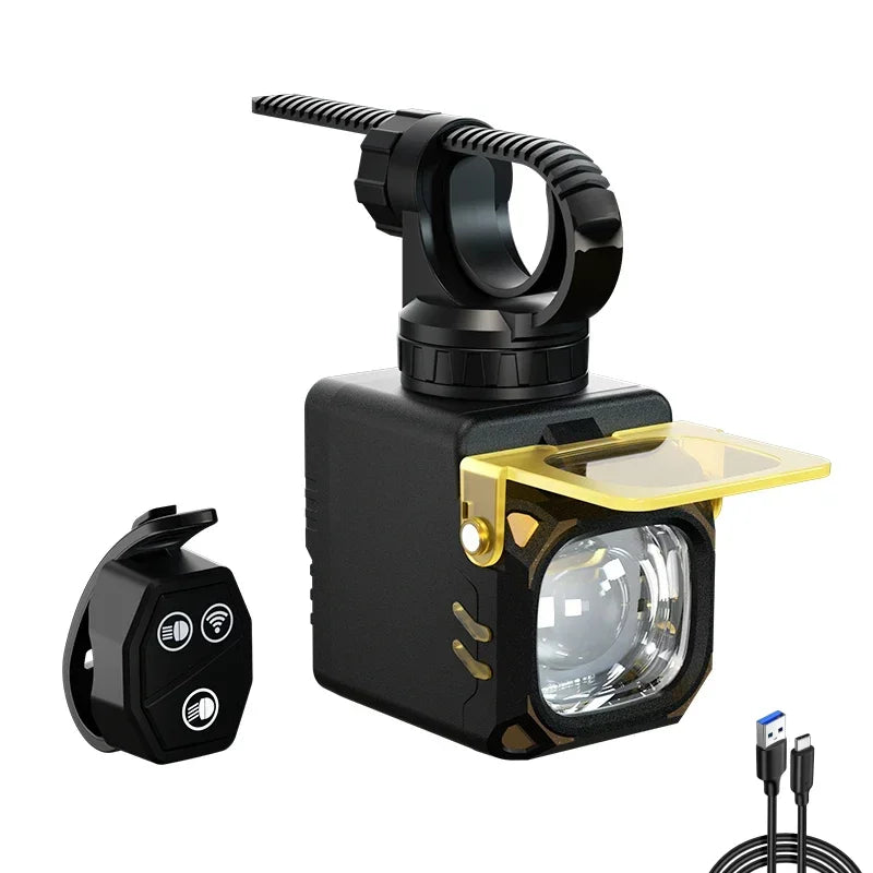 Rechargeable MTB Bike Light with Remote Control Waterproof LED Cycling Headlight Red Blue Warning Light