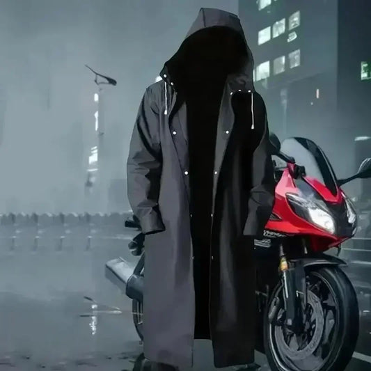 Long Waterproof Raincoat Poncho for Adults in Black
