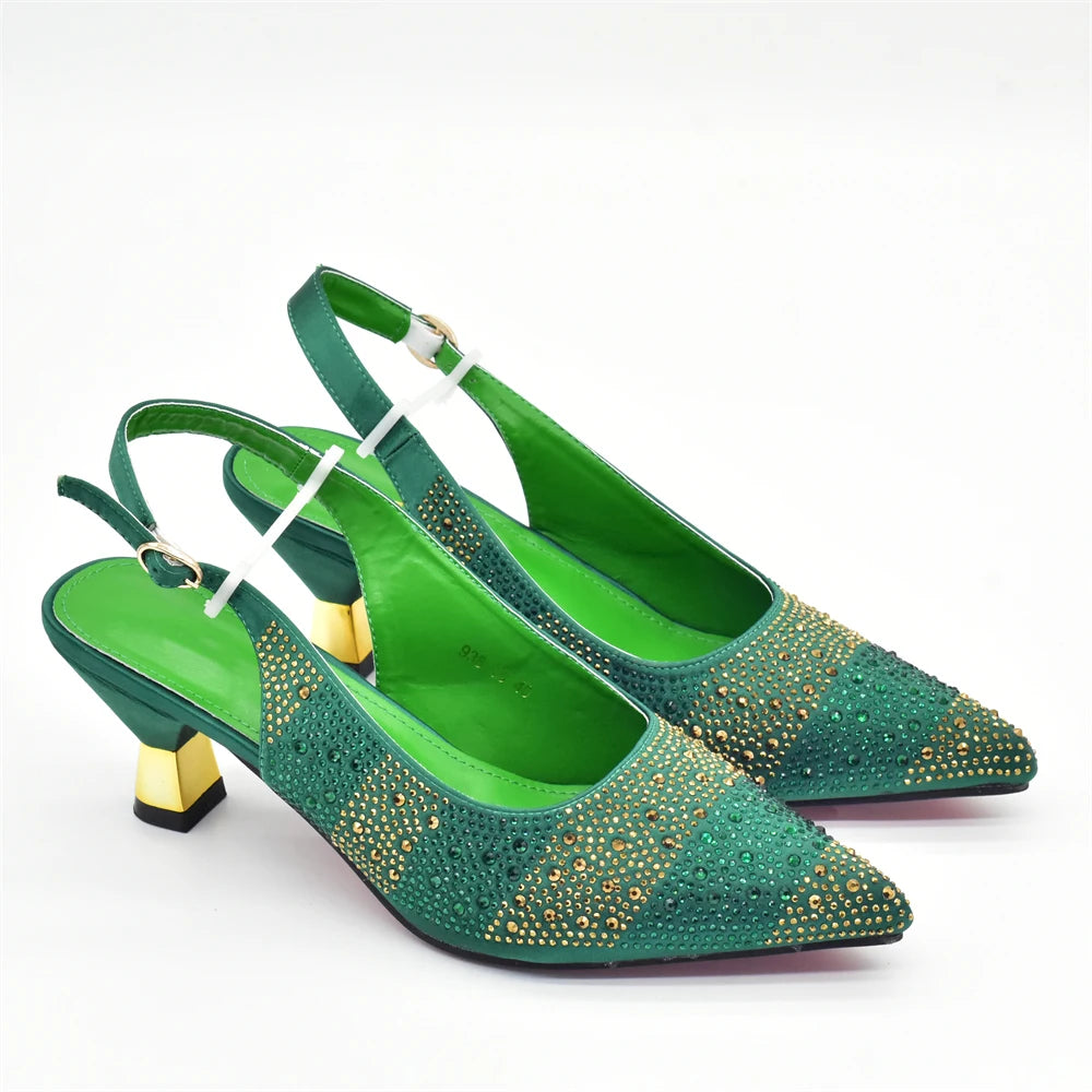 Matching Shoes and Bag for Women for Weddings Elegant Woman Heeled Shoes Medium Heel Shoes for Women Rhinestone Party Pumps