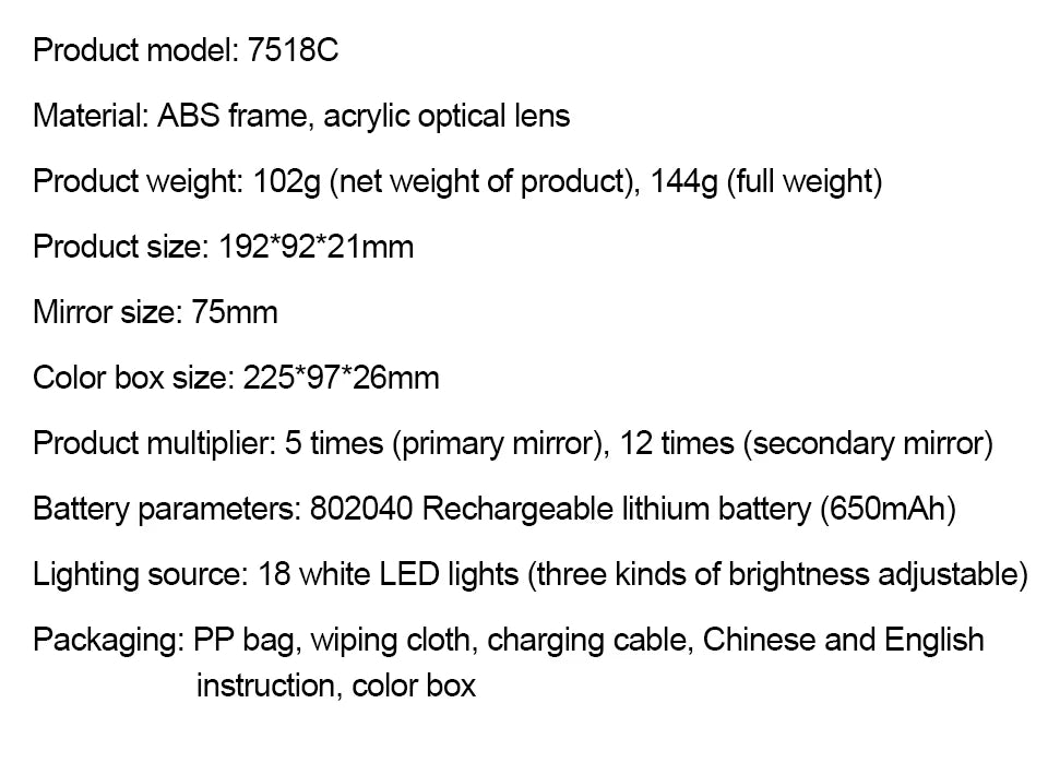 Rechargeable LED Magnifier 5X–12X Handheld with 3 Light Modes