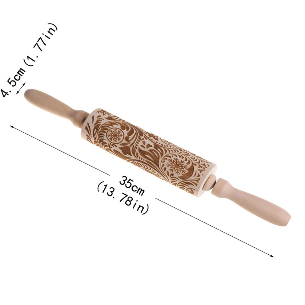 Christmas 35x4.5cm Wooden Rolling Pins Rock Snowflake Elk Engraved Baking Cookies Rolling Pin for Cake Patterned Baking 3D Mold