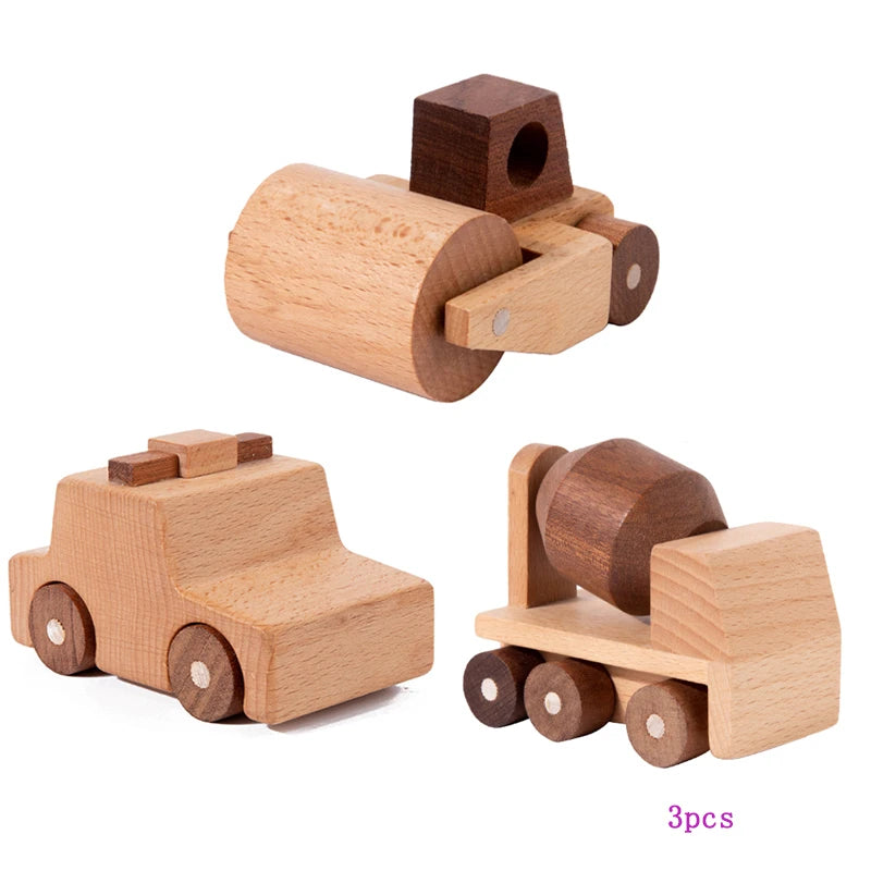 Wooden Cartoon Vehicle Toy Set