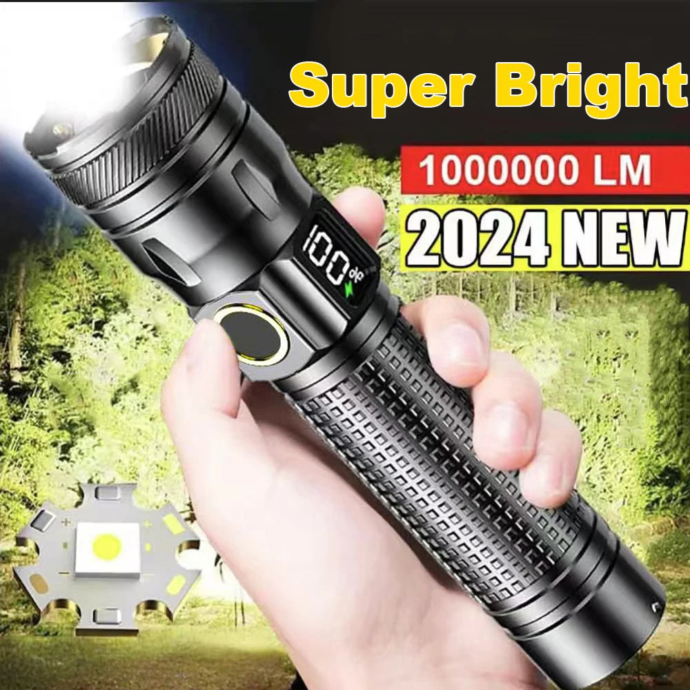 High Power Rechargeable LED Flashlight With Zoom And Power Display