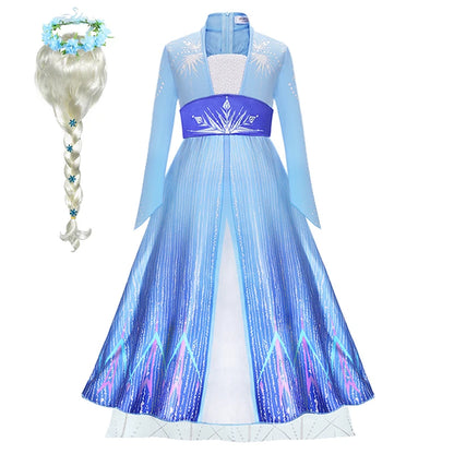 Disney Frozen Girls Dress Elsa 2  Children Christmas Party Princess Costume Kids Snow Queen Performance Elegant Dress Vestidos