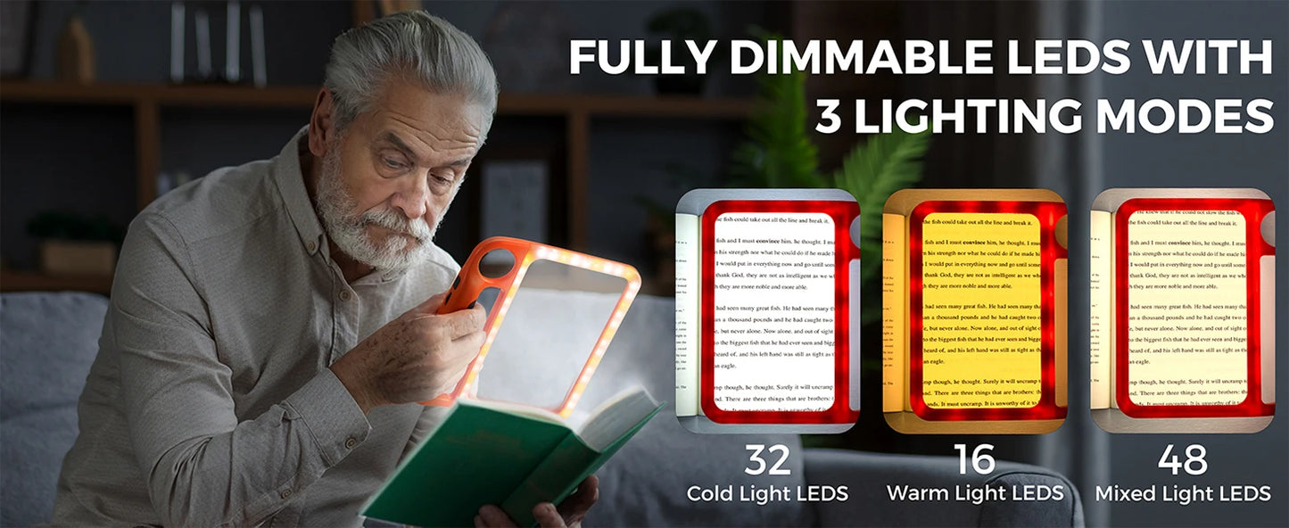 5X 10X Rechargeable Full Page Magnifier with 3 Light Modes