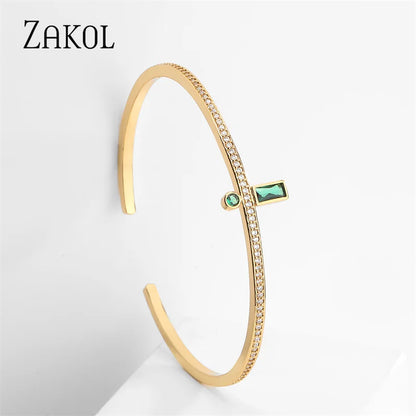 Green Cuff Bangles for Women Rectangle Zirconia Bracelets