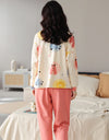 Women’s Cute Lazy Style Cotton Pajama Set – Soft, Loose Long Sleeves & Pants