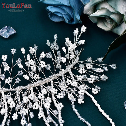 Bridal Beaded Tassel Chain Hair Piece Sparkling Crystal Wedding Hairband Bridesmaid Jewelry Accessories