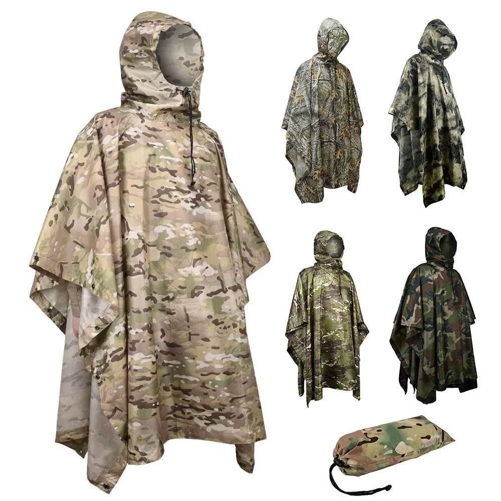 Camouflage Waterproof Folding Rain Poncho with Storage Bag for Adults