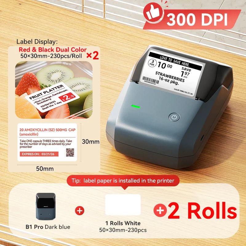 B1 Pro Label Printer 300 DPI, Bluetooth Thermal Label Maker with Red & Black Printing, Photo Labels for Business & Home