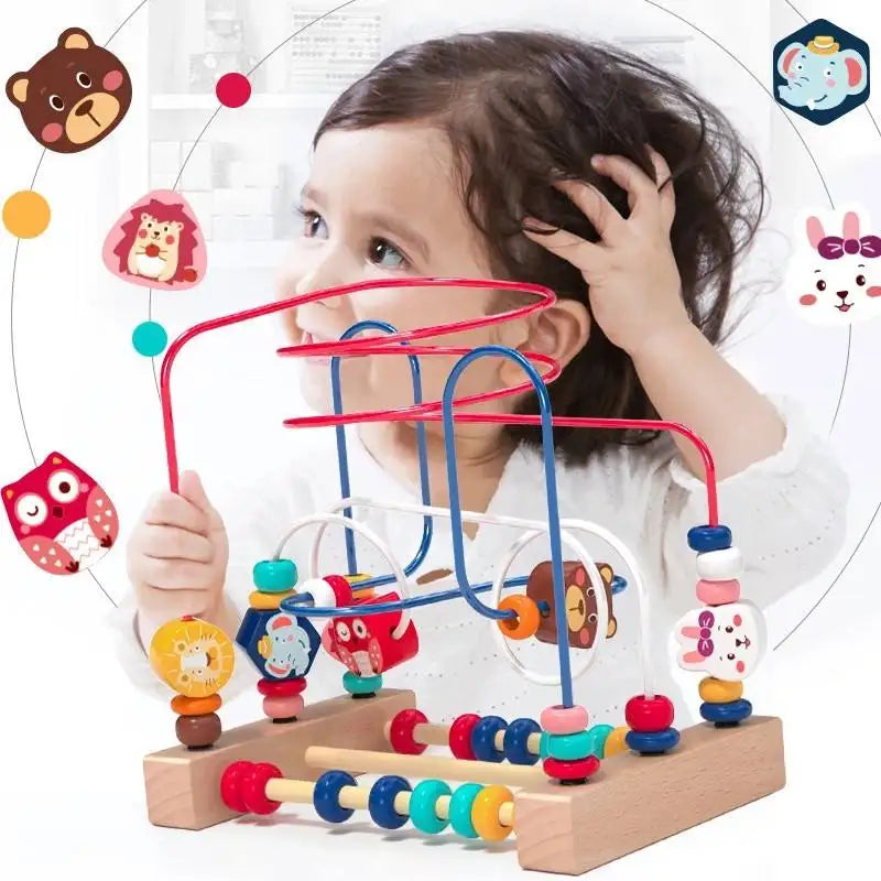 Montessori Wooden Toys Circles Bead Wire Maze Roller Coaster  Early Educational Puzzles Toy for  1 2 3 Years