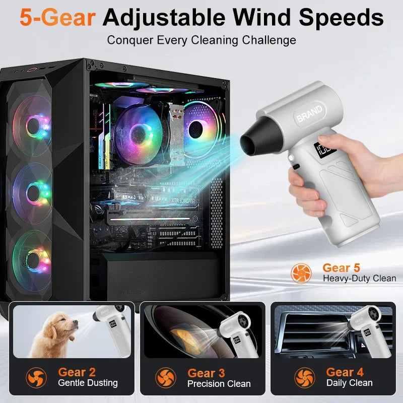 New HFX09 Air Blower Mini Turbo Jet Fan 5 Gear Adjustable Jet Blower USB Rechargeable Powerful Dust Blower 60m/s With Lighting