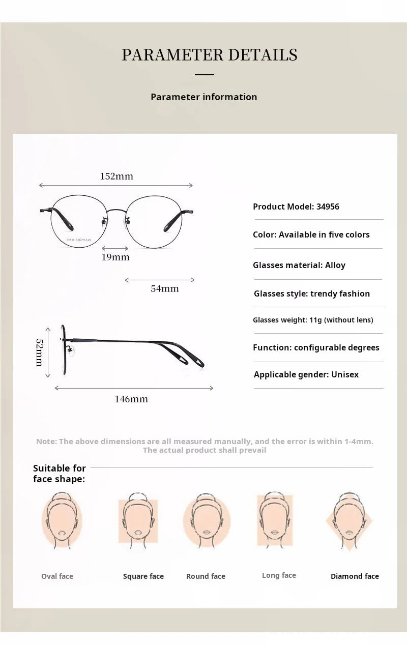 Retro Round Lightweight Alloy Eyeglasses Frames