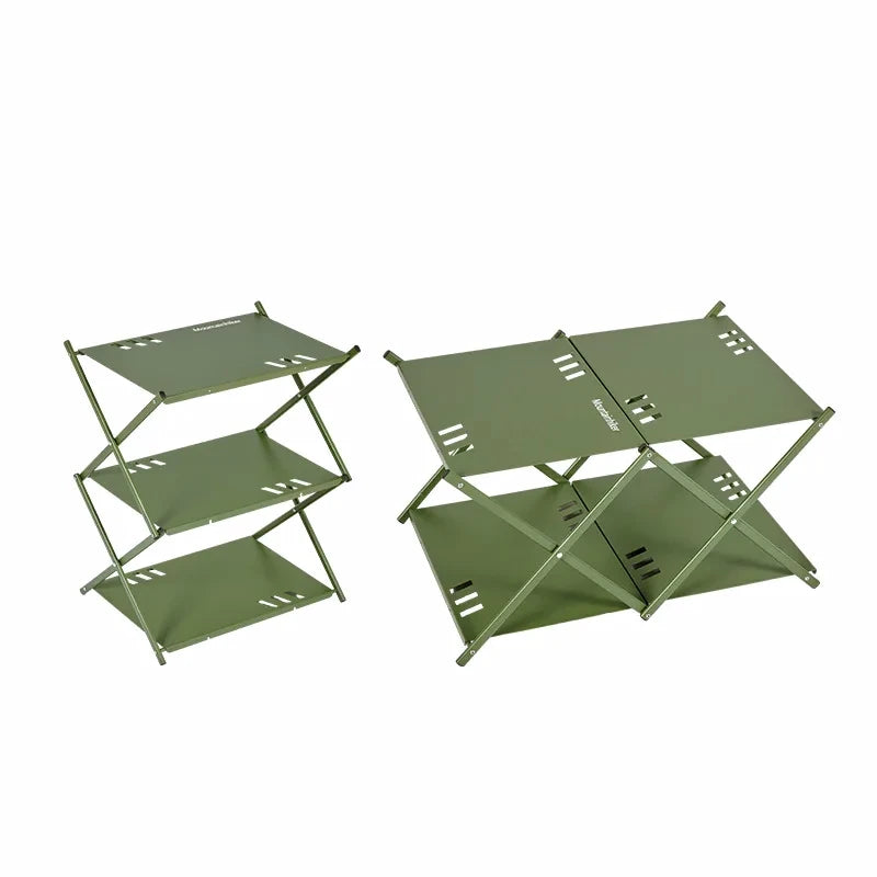 Three-tier Rack Outdoor Storage Shelf Folding Shelf Portable Camping Picnic BBQ Storage Rack Garden Foldable Table