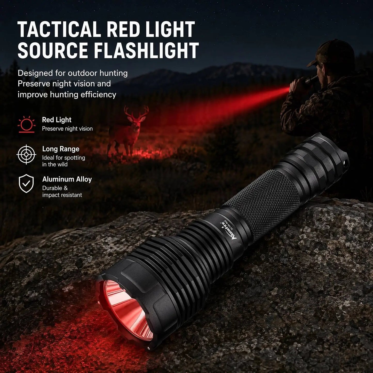 Red Light Rechargeable LED Flashlight