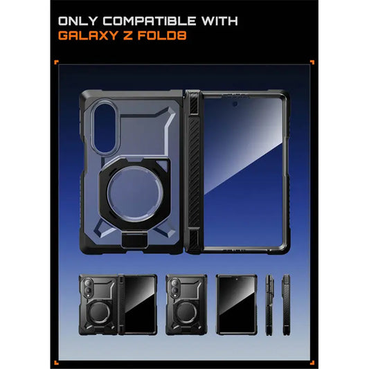 Rugged Full Body Phone Case with Magnetic Ring Kickstand and Tempered Glass Screen Protector for Samsung Galaxy Z Fold 8