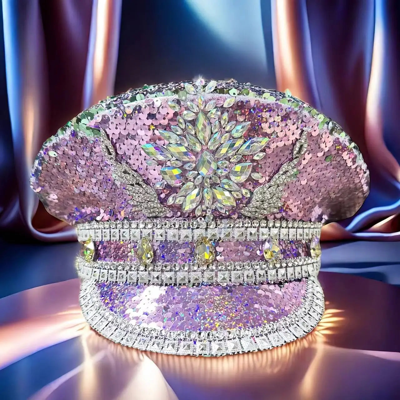 Burning Man Military hats Blue purple sequined Rhinestone Navy hats suitable for Festival Beach Outdoor Halloween Hat