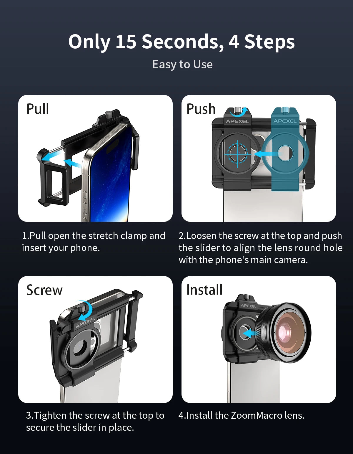 10X to 20X Zoom Macro Smartphone Lens with Universal Clip