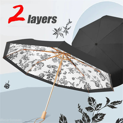 Light Luxury 2 Layers UV Parasol Sun Shade Protection Windproof European Elegant Umbrella