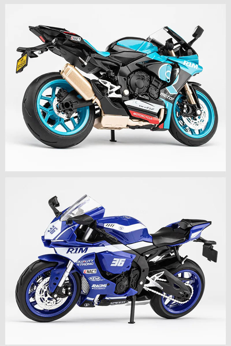 1/12 Yamaha R1M Toy Motorcycle Model Alloy Diecast with Shock Absorption Simulation Scale Motorcycle Model Toys for s Gifts
