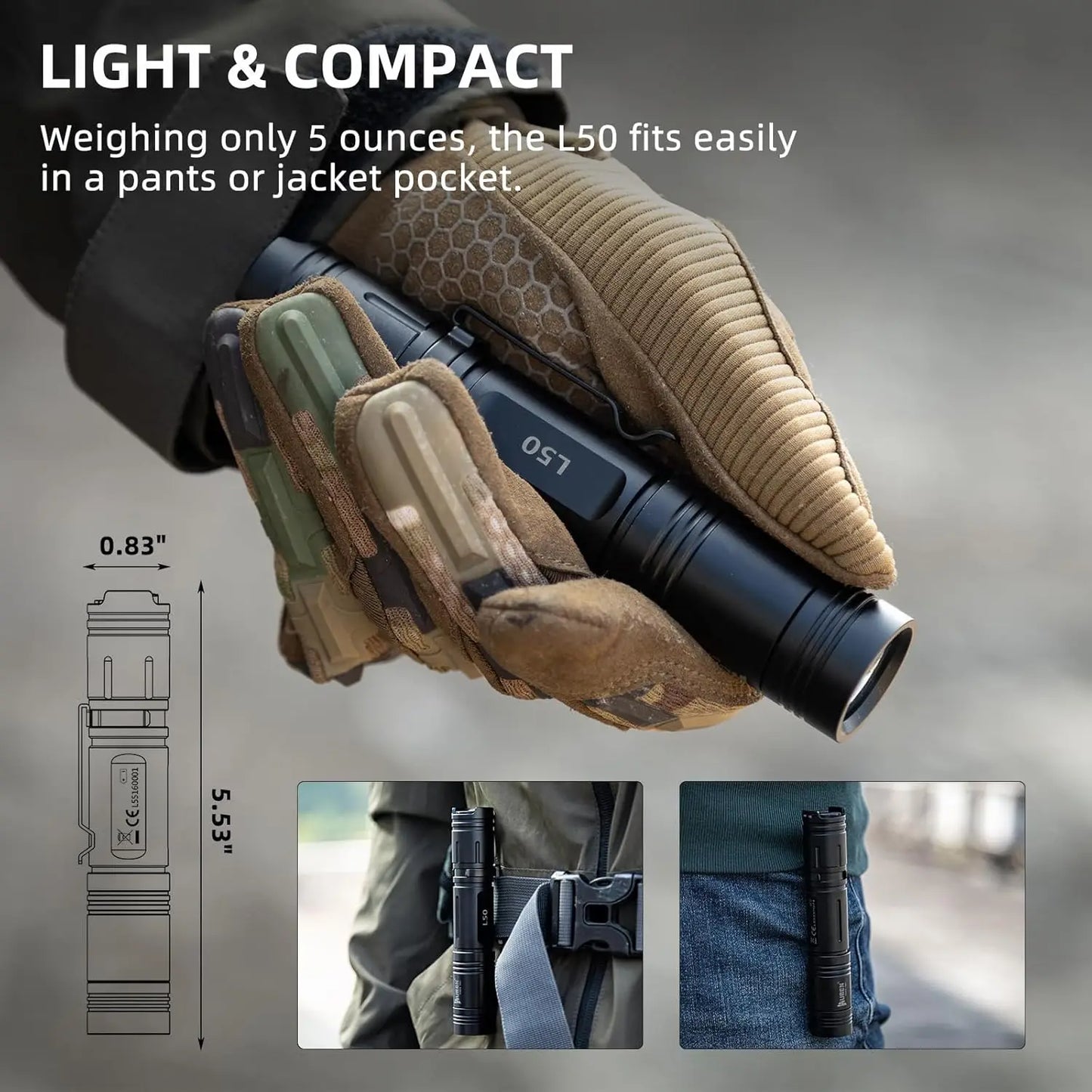 1200 Lumen Rechargeable Tactical LED Flashlight With USB Type C Charging