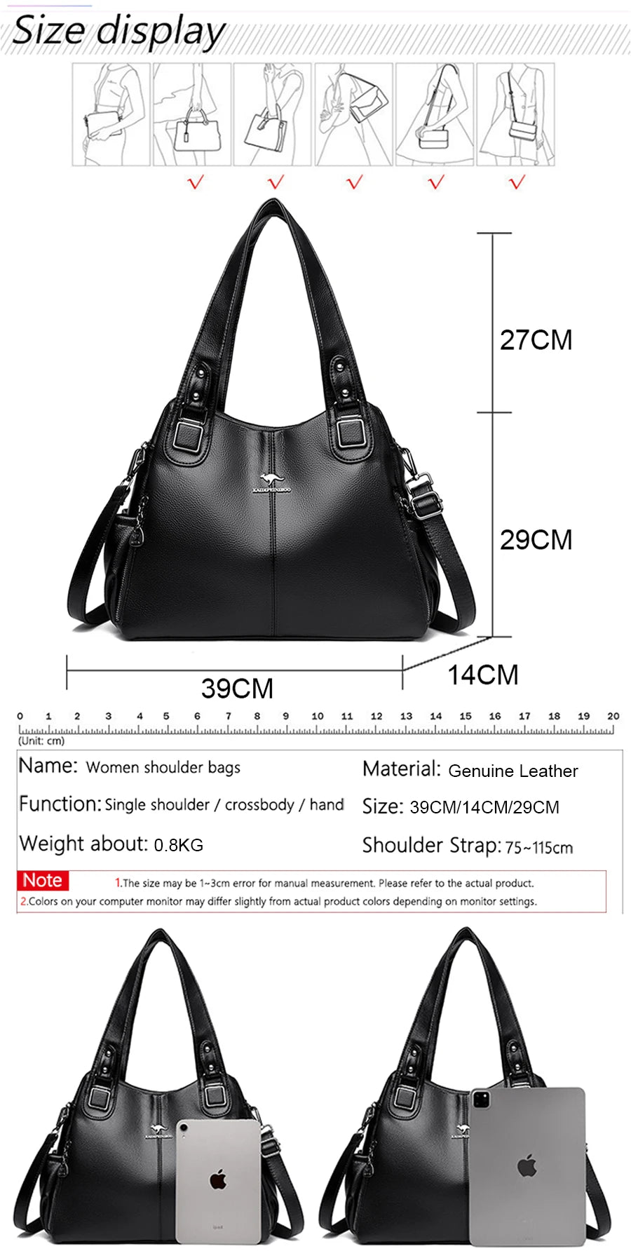 Soft Leather Handbags Vintage Shoulder Tote Bag Luxury Designer Ladies Large Capacity Purse Bags