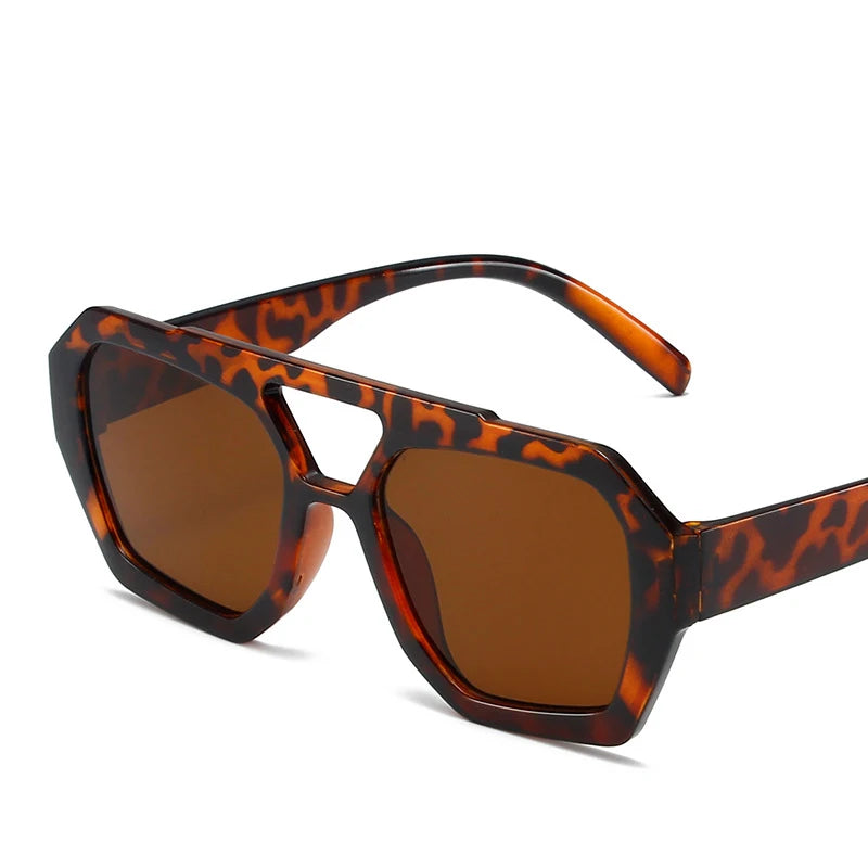 Big Frame Women's Sunglasses Retro Double Bridges Leopard Brown Gradient Eyewear Fashion Luxury Designer Sun Glasses