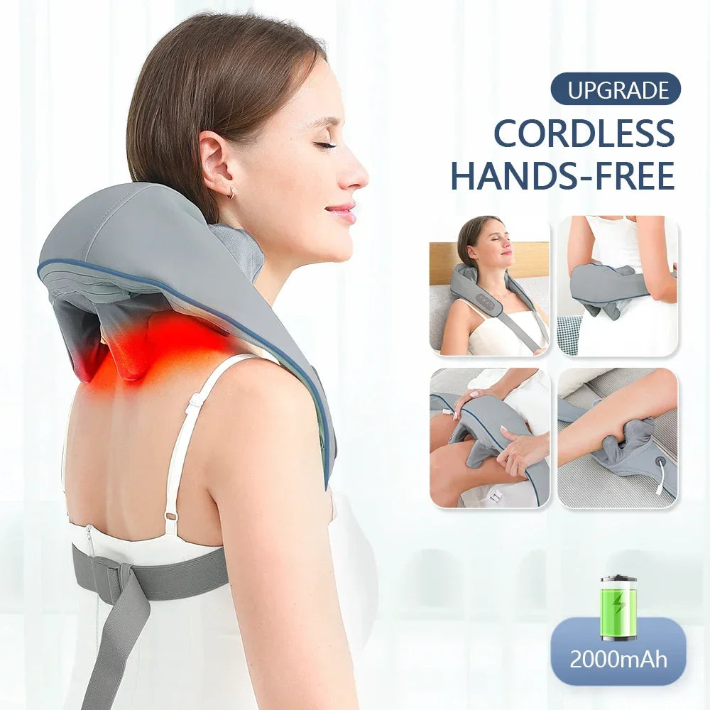 1PC Wireless Neck And Back Massager Neck And Shoulder Kneading Massage Shawl Neck Cervical Relaxing Trapezius Massager