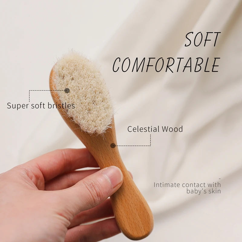 Let's Make Baby Care Hair Brush For Kids Girl Bath Showerb Pure Natural Wool Wooden Comb Hairbrush Infant Newborn Massager